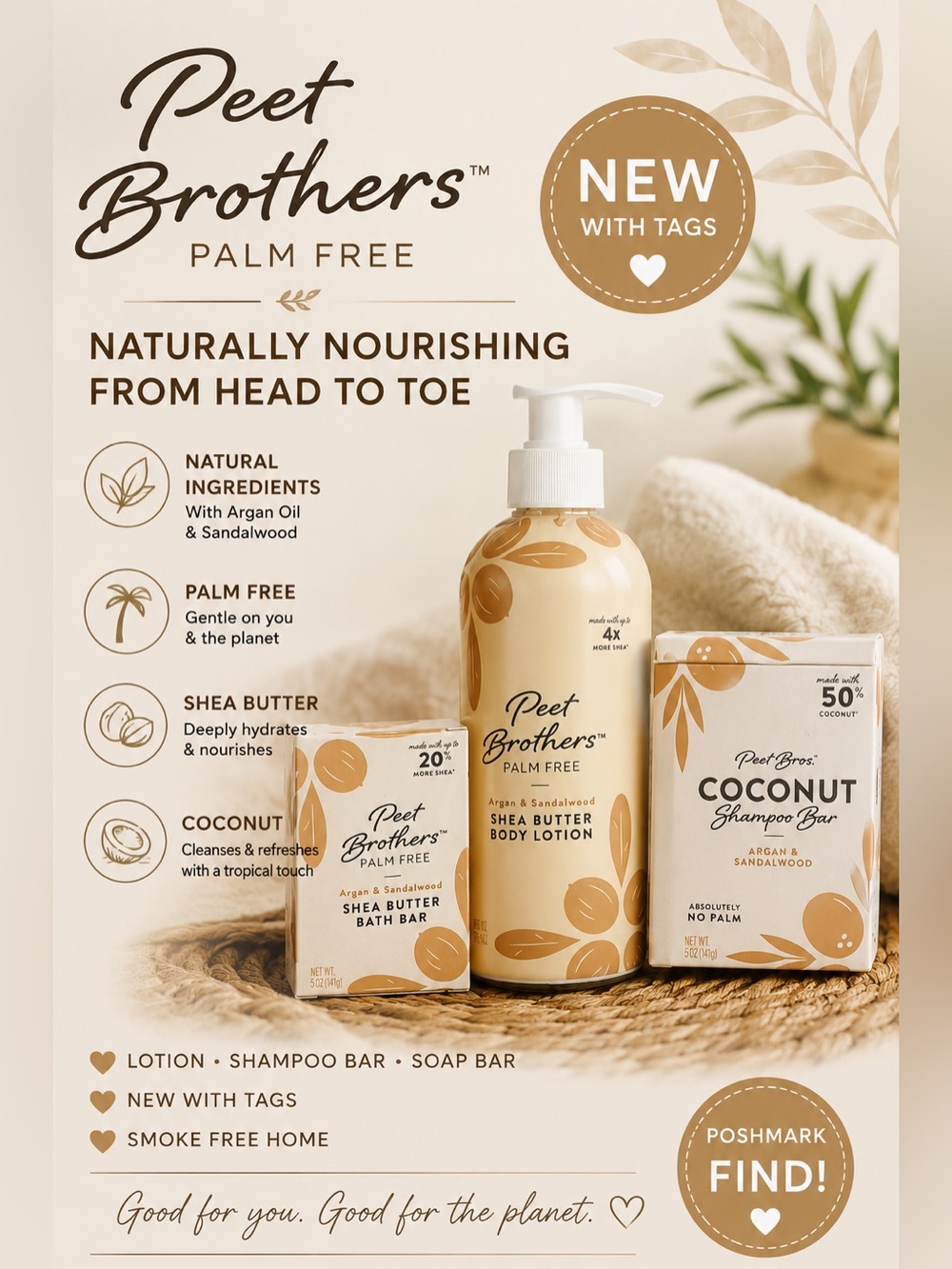Peet Brothers 3 Shea Butter Body Lotion & Shampoo/Bath Bars Argan & Sandlewood